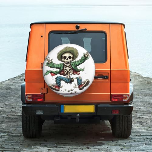 Image of Skeleton Spare Tire Cover, Universal Wheel Tire Cover Funny Skull Skeleton Tire Protectors for Trailer RV SUV Truck Camper 16 Inch