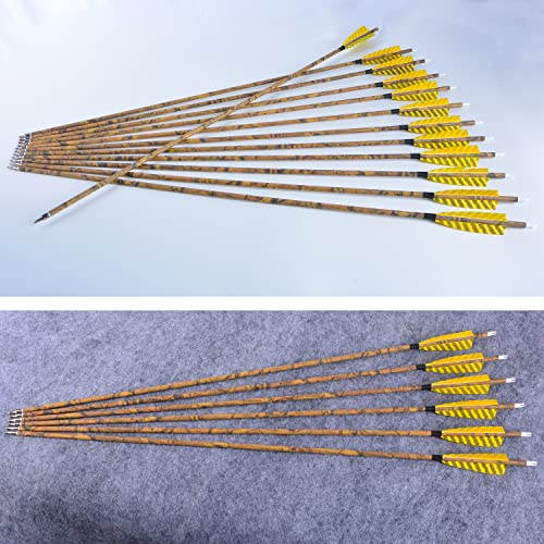 Ameyxgs Camo Carbon Arrow 30 Inch Practice Hunting Arrow Spine 500 With 4 Inch Turkey Feathers For Traditional Recurve Compound Bows (6) #TOP1