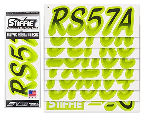 Image of STIFFIE Whipline Black /Atomic Green 3 inch Boat & PWC Registration Decals • Numbers Letters Stickers