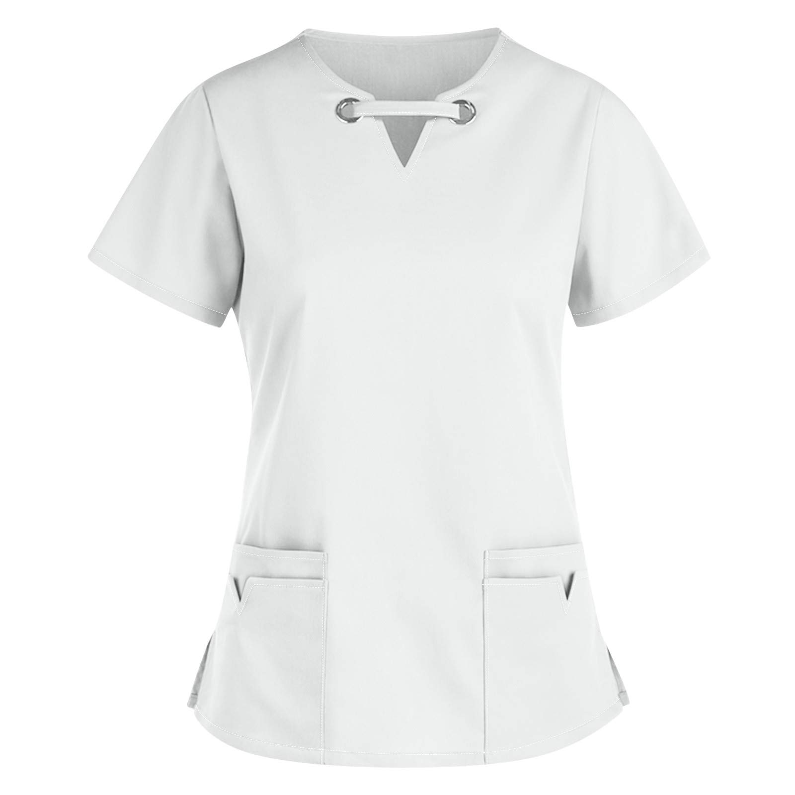Sizoer Uniformes Sanitarios Mujer Manga Corta Cuello En V Bata Laboratorio Talla Grande Uniforme Estetica Mujer Blusas Y Camisas para Mujer con Bolsillos Trajes De Trabajo De Enfermería