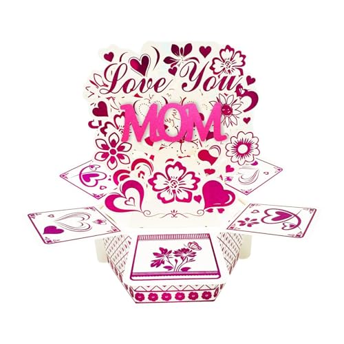 Carte de vœux 3D fleurs et cœur pour exprimer tout votre amour à maman