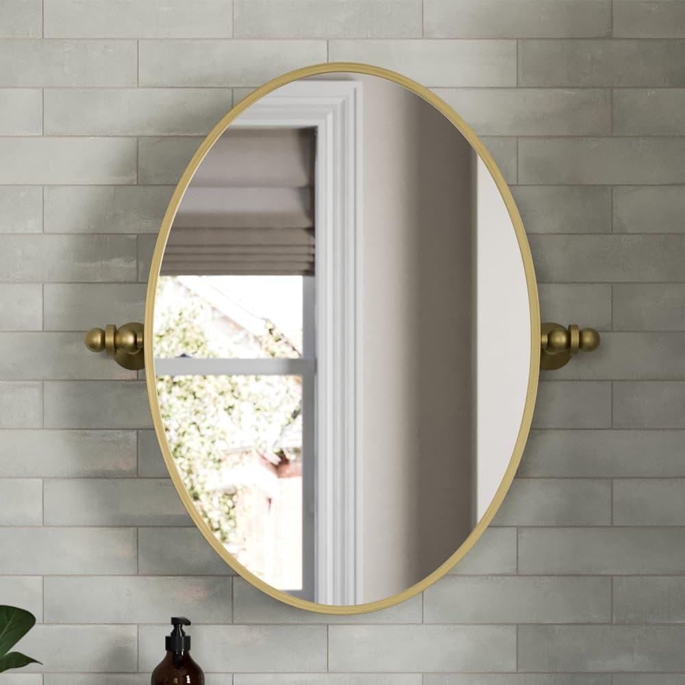 Baystone Brushed Brass Baystone® 500 X 700Mm Wall Mounted Mirror Vanity Mirrors Framed Oval Traditional Adjustable 4Mm Mirrored Glass For Bathroom