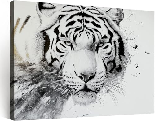 Impression sur toile tigre blanc minimaliste pour sublimer le design d'un bureau ou salon