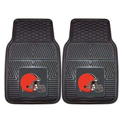 FANMATS 8893 Cleveland Browns 2-Piece Heavy Duty Vinyl Car Mat Set, Front Row Floor Mats, All Weather Protection, Universal Fit, Deep Resevoir Design