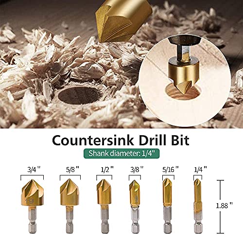 23 Pack Woodworking Chamfer Drilling Tool, 6Pcs Countersink Drill Bit, 7Pcs Three Pointed Countersink Drill Bit, 8Pcs Wood Plug Cutter, With L-Wrench And Automatic Center Punch #TOP4