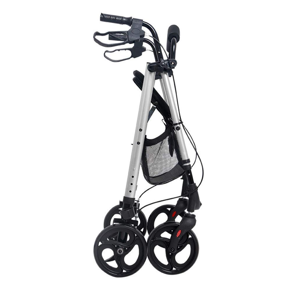 Andador, andador de 4 ruedas con frenos de mano, cuatro ruedas plegables y ligeros con cojín de asiento y cesta de la compra, andador para ancianos, marcos de seguridad ajustables little surprise