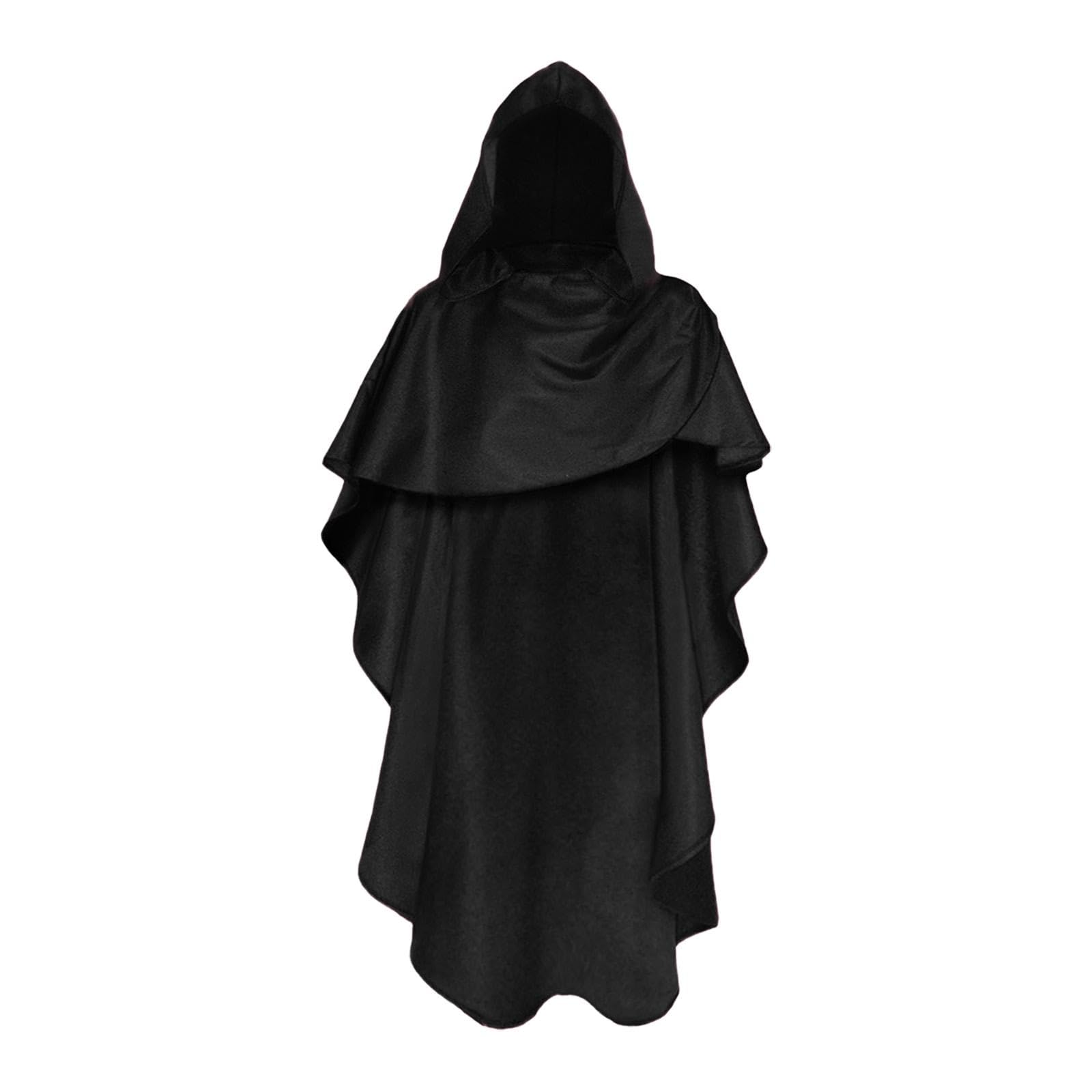 Hooded Cloak Men Hooded Cloak Cape for Carnival Stage Performances Black-Clothing & Accessories-Women-Western Wear-Ponchos & Capes-image-18