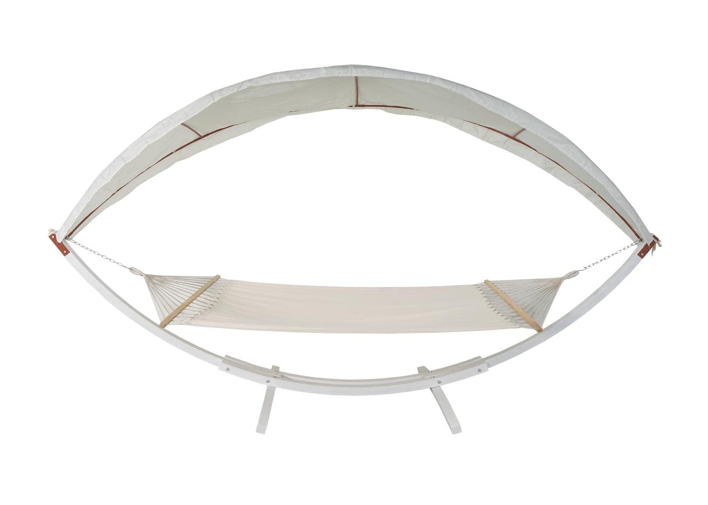 Amaca 2 posti con struttura in legno e parasole HWC-J47 regolabile 420cm - bianco telo avorio