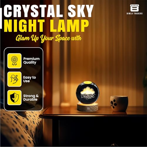 Image of Sky Ball Night Lamp with Wooden Stand for Gift for Girls, Birthday Gift, Home Decor, and Cloud Lamp (Sky)