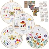 Louise Maelys Embroidery Kits for Beginners,4 Packs Practice Tool,Beginner Embroidery Kit for Adults,Learn 30 Basic Stitches,DIY Hand Sewing Gift Cross Stitch Starter with Hoop and Instruction