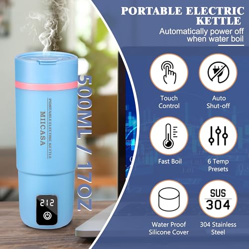 Travel Electric Kettle,Miicasa Small Electric Kettle,Water Boiler with Anti Fall Boot,6 Temperature Control,304 Stainless Steel Auto Shut-Off and Boil Dry Protection,17oz - Thumbnail 3