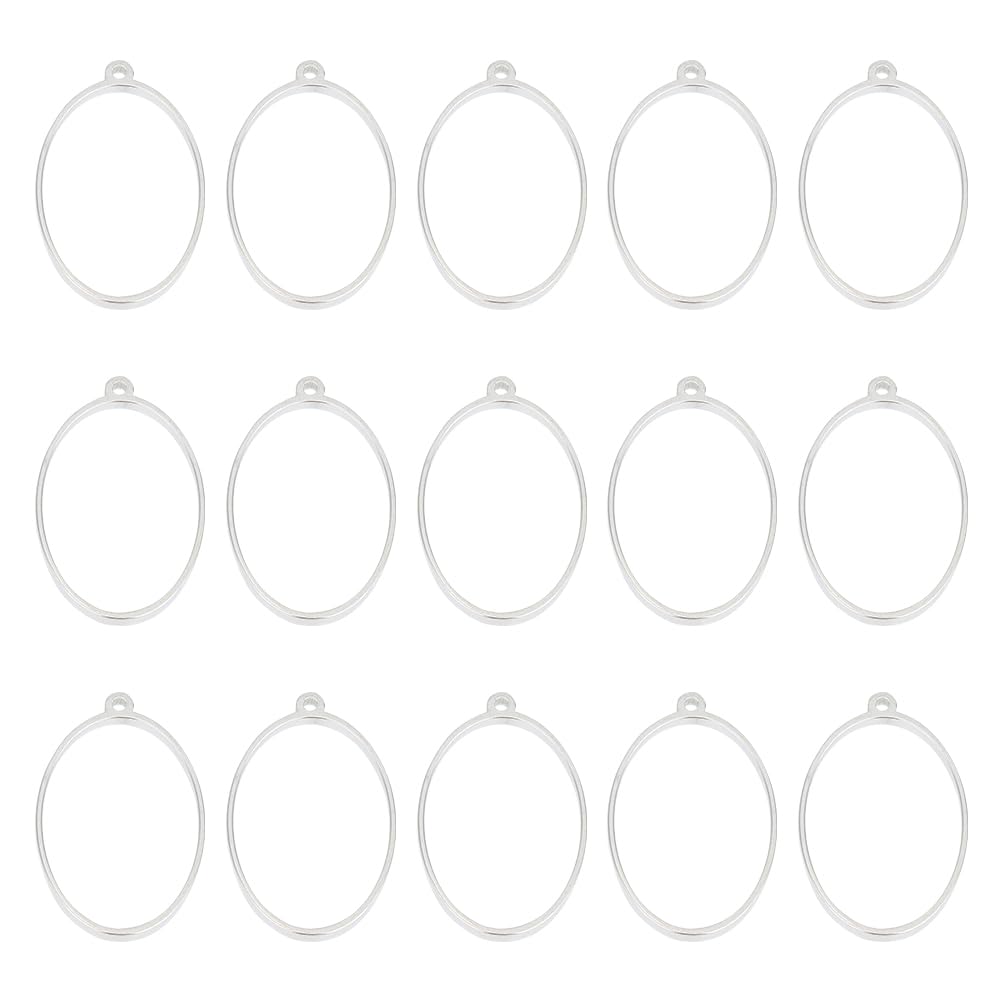 UNICRAFTALE 16pcs 30x20.5mm Inner Diameter Stainless Steel Open Back Bezel Pendants Oval Shape Charms Epoxy Resin Open Back Frames for DIY UV Resin Pressed Flower Jewelry Making