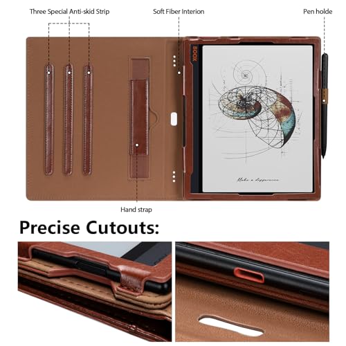 Image of E NET-CASE Case for 10.3 inch Boox Note Air 5 C (2025) / Note Air4 C (2024) / Note Air3 C / Air3 B /W (2023), 360 Rotating Stand Cover with Pen Holder /Hand Strap, Auto Sleep /Wake (Brown)