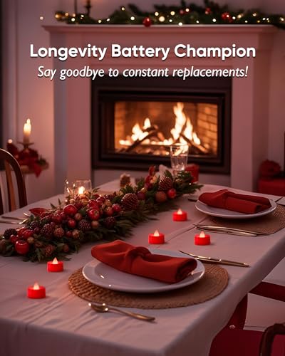 Image of Amagic 30 Pcs Red Flickering Flameless Tea Lights Battery Operated, 200+ Hours Long Lasting Colored Candle for Halloween, Christmas, Holiday Decor, Theme Party, Wedding Table Decor, Proposal