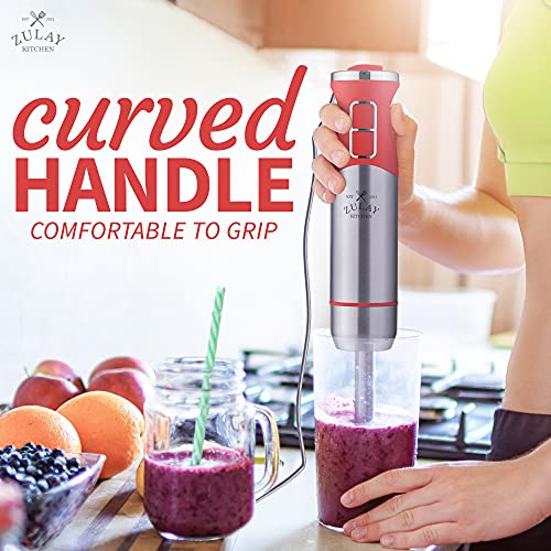 Zulay Kitchen Immersion Blender Handheld 500W - 8 Speed Copper Motor Immersion Hand Blender - Heavy Duty Stick Blender Immersion With Stainless Steel Whisk And Milk Frother Attachments (Red) #TOP5
