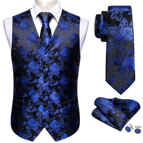 Image of Barry.Wang Men's Suit Vest Formal /Leisure Paisley Jacquard Silk Tie Pocket Square Waistcoat Set Wedding 5PCS