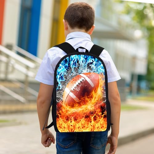 3PCS Football Backpack Set for Boys, Lightweight Large Backpack with Lunch Box & Pencil Case, Cool Sport Bookbag for Kids, Back to School Backpacks for Elementary & Middle School - 012
