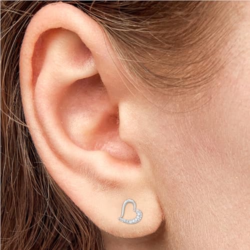 GILDED Lab Grown Diamond (SI1 Clarity, F Color) and 925 Sterling Silver Heart Stud Women Earrings4