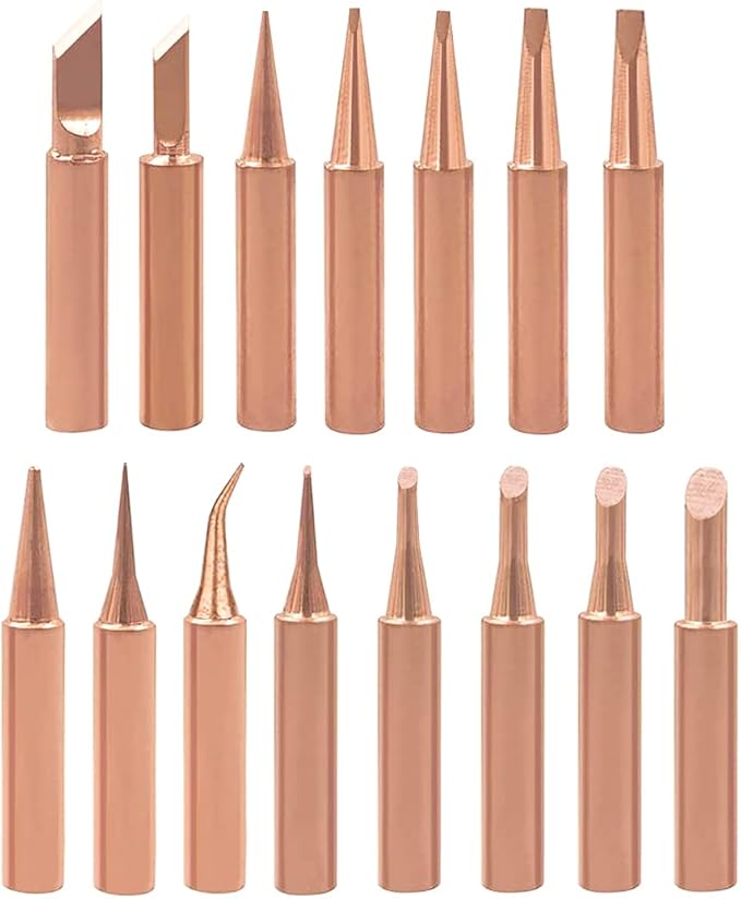 Saipor 15 Pcs Pure Copper Soldering Iron Tip Kit 900MT Replaceable