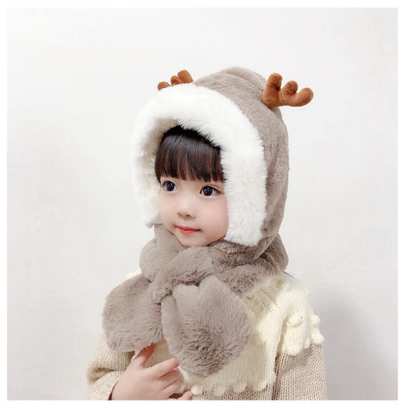 Tricky Shopper™ Kids (3-6 Year) Winter Warm Children Hat Plus Fleece Kids Caps Cartoon Elk Hat for Girls I Boys Warm Cap with Scarf (Brown Color) 2