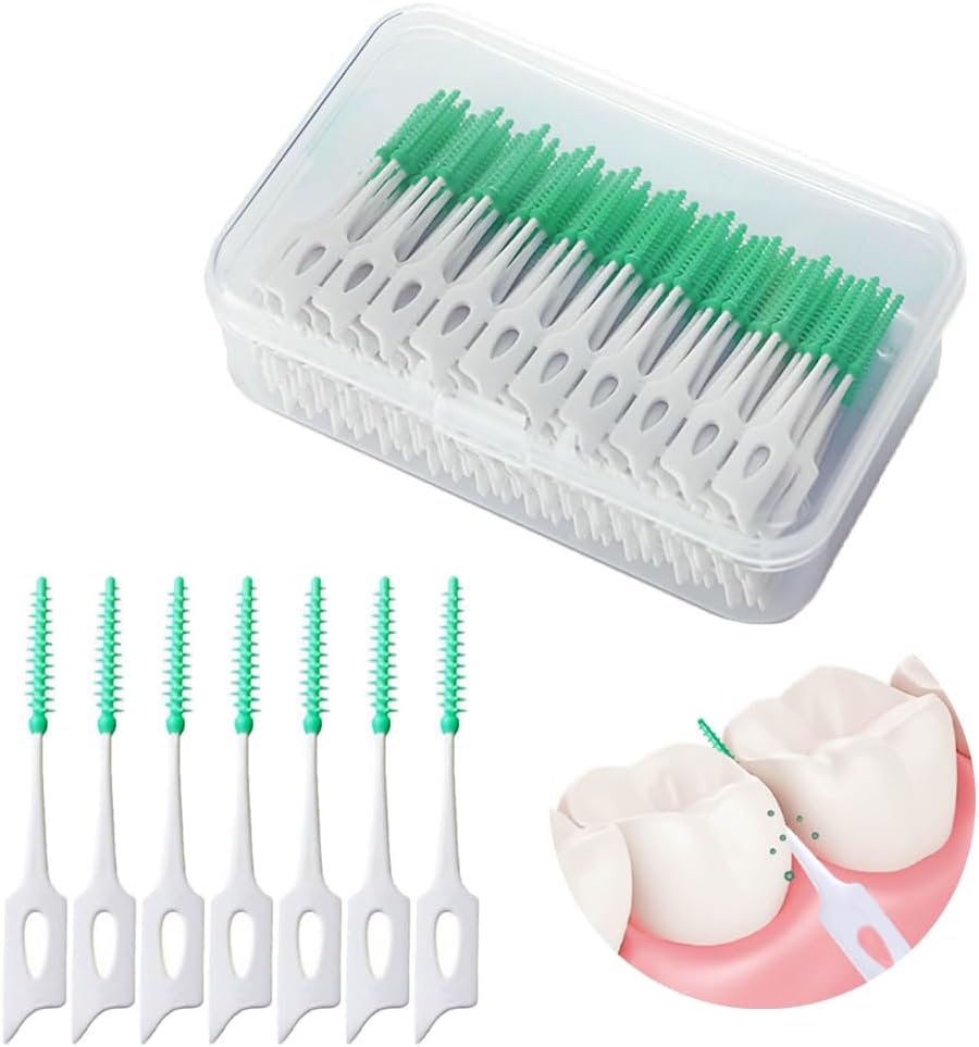 Sichumaria 40Pcs Brace Interdental Brush,Dual-Use Interdental Brushes Soft Silicone Portable Massage Oral Suitable For Oral Care Of Adults And Children (40),Manual,Green