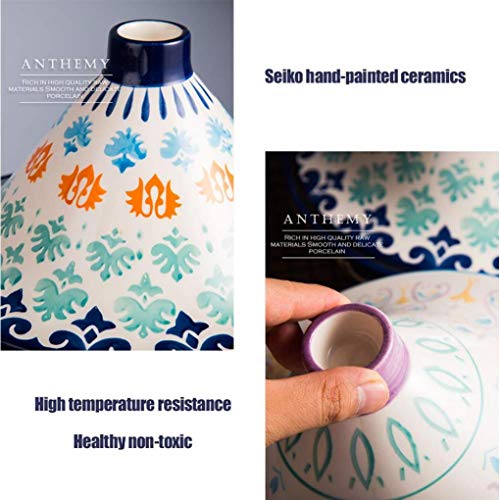 Myyingbin Colorful Hand Painted Moroccan Tagine Pot With Lid Lead Free Ceramics Stew Casserole Slow Cooker, Blue #TOP6