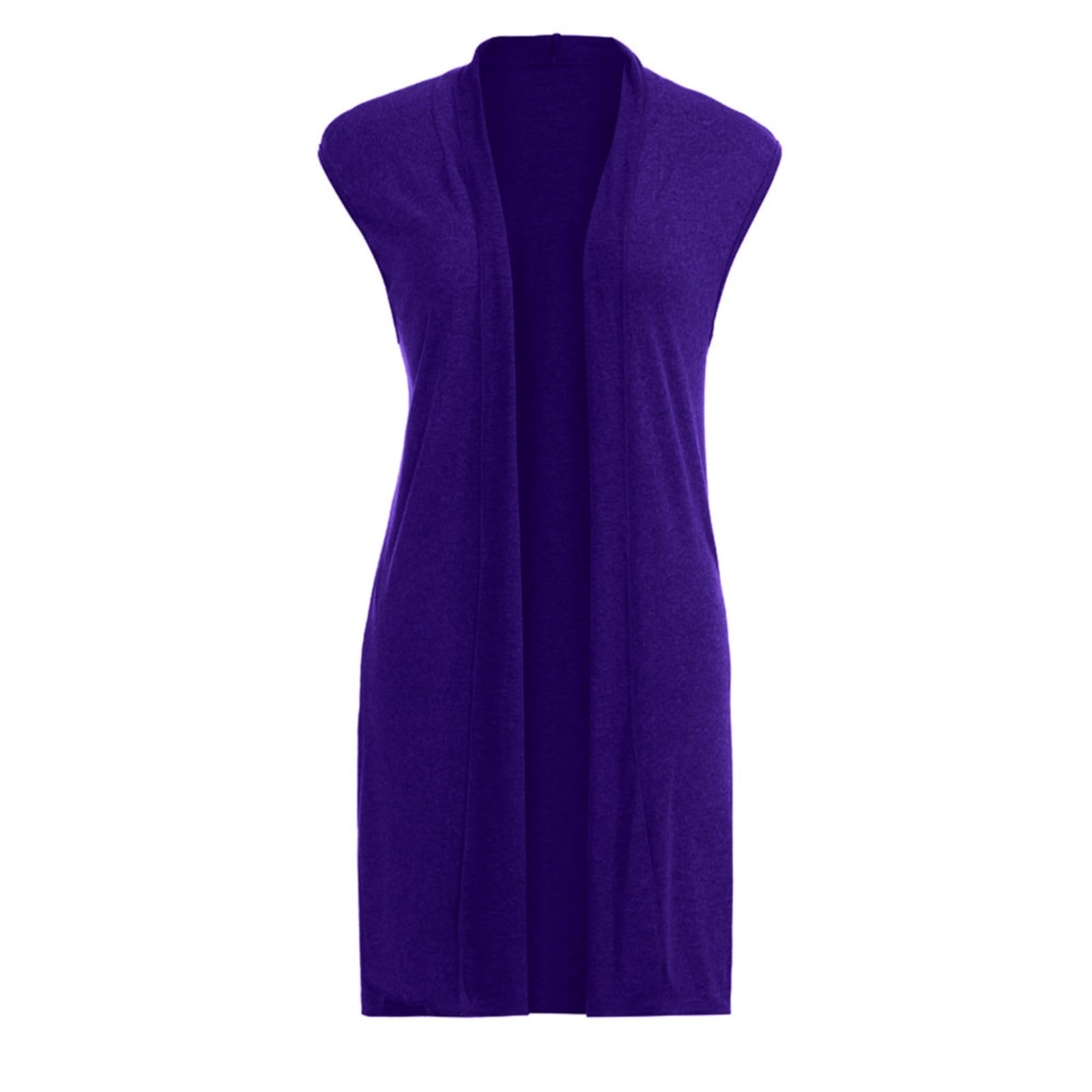 Chaqueta de punto para mujer de un solo color con frente abierto, chaleco de punto largo elástico, chaleco informal sin mangas, elegante, fino, sin mangas, abrigo de punto, cárdigan de punto monocolor