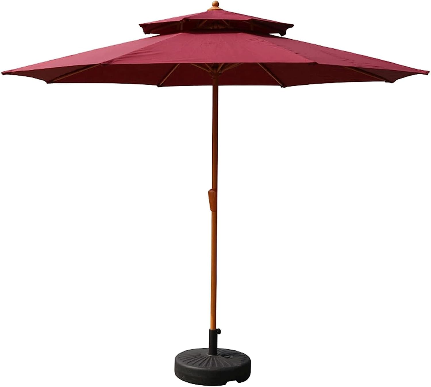 2.7m/9ft Patio Umbrella, Double Layer Beach Umbrella with 8 Ribs & Adjust Crank, Outdoor Umbrella with Water Injection Base(Red-)