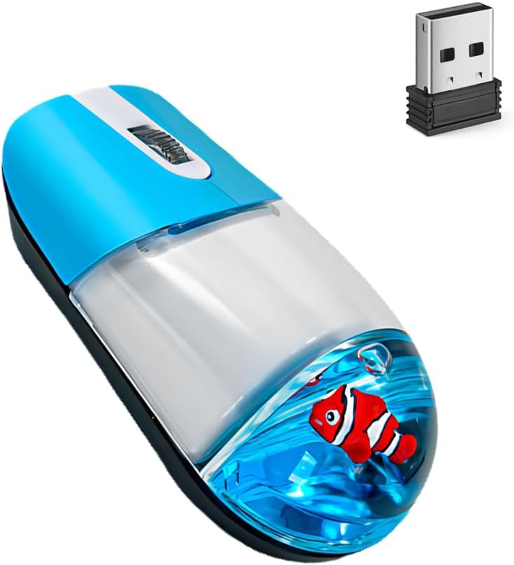 Wireless Mouse Cute White Aqua Water Mice Aesthetic Clear Silent Optical Portable Lightweight Retro Mice for PC Laptop Computer Macbook Kids Girl Women Gift with Liquid Water Section & Floater Penguin