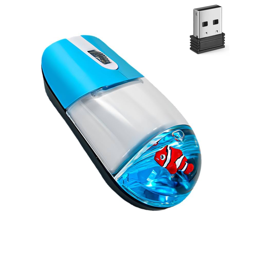 Amazon.com: Wireless Mouse Cute Blue Aqua Water Mice Aesthetic Clear Silent Optical Portable Lightweight Retro Mice for PC Laptop Computer Macbook Kids Girl Women Gift with Liquid Water & Floater Clownfish :