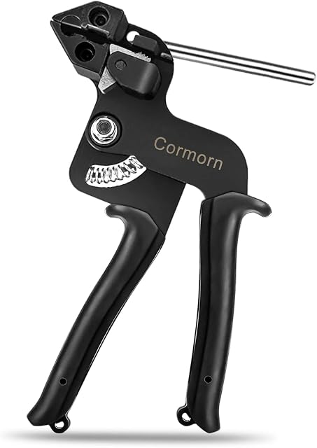 Cormorn Cable Tie Cutter Gun - Stainless Steel Crimper Tensioning and Cutting Cable Tie Tool, Metal Zip Tie Wrap Fasten Gun Pliers for Stainless Steel Cable Ties