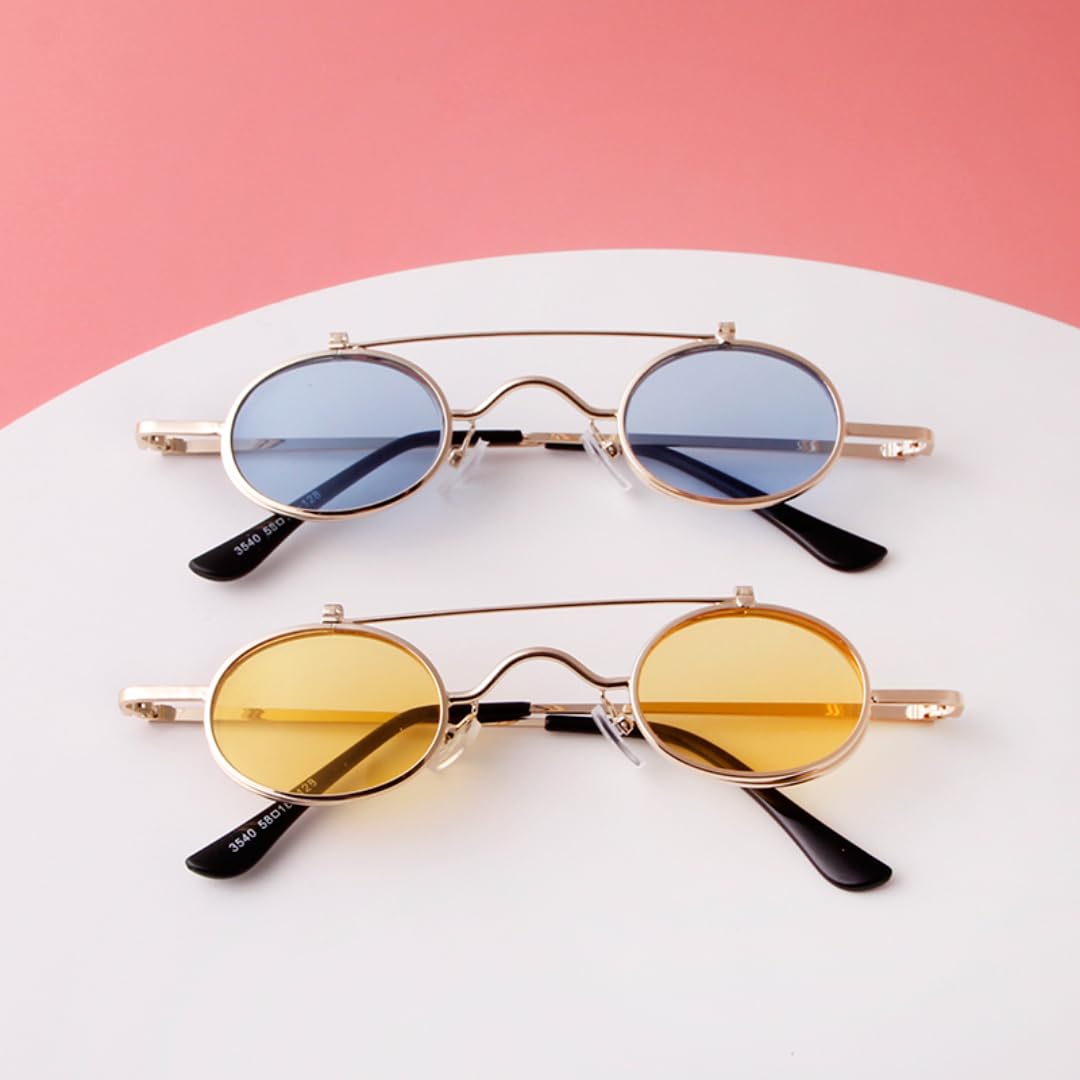 Gafas de sol con protección UV400 | Redondas pequeñas de metal ovaladas | Para mujeres y hombres, deportes al aire libre y conducción