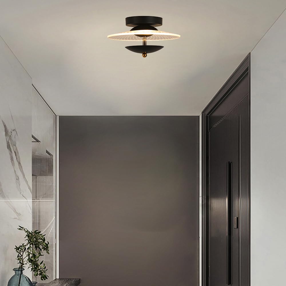 Nowoczesne Oświetlenie Sufitowe Led W Stylu Nordyckim, Akrylowa Sufitowa, 6W Okrągła, Półpłaska Oprawa Sufitowa, Żyrandole Sufitowe Ze Szczotkowanego Metalu Do Przedpokoju/Ciemny/B