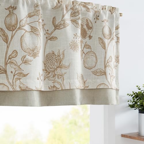 jinchan Linen Valance Floral Printed Curtain Double Layer Window Shade 18 Inches for Living Room Kitchen Laundry Botanic Curtain Farmhouse Window Deco