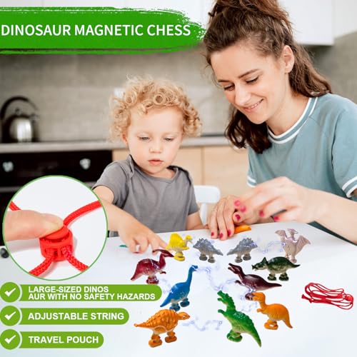 CWENDANER Juego de ajedrez magnético de dinosaurios para niños a partir de 3, 6, 9, 12 años, 20 piezas, juego de estrategia con piedras magnéticas, anillo de cuerda y bolsa, regalo para cumpleaños - imagen 6