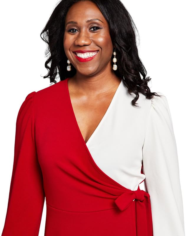 Kasper Women's Colorblocked Surplice Side-Tie Dress (Crimson/Cream, XX-Large)4