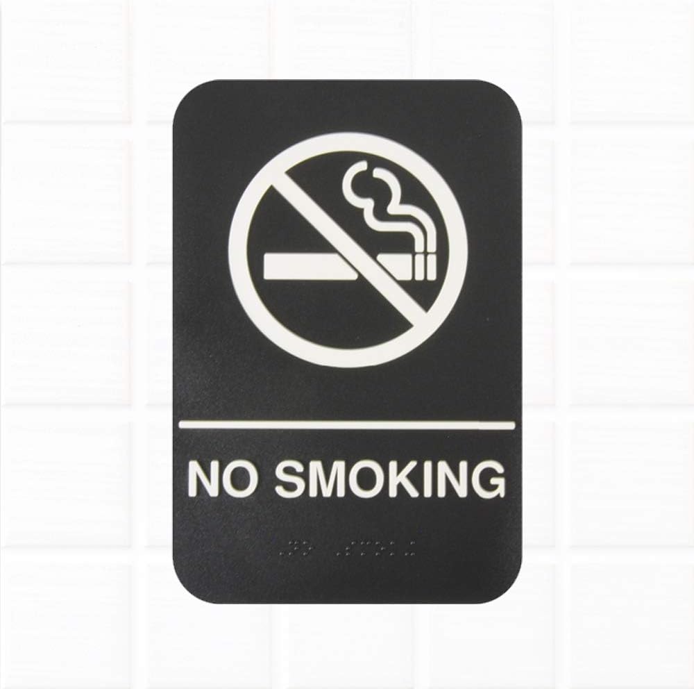 No Smoking Sign with Braille - Black and White, 9 x 6-inches, ADA Compliant No Smoking Sign for Door/Wall by Tezzorio
