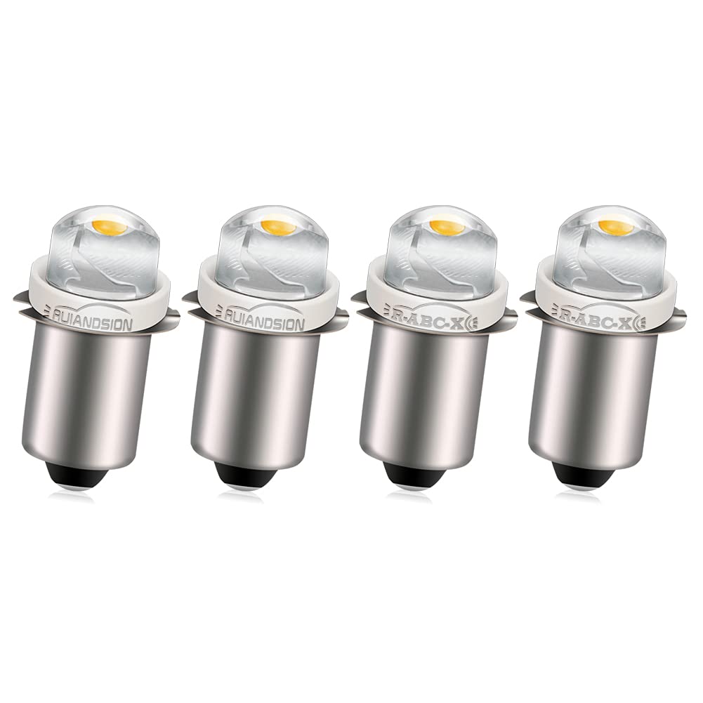 Ruiandsion P13.5S LED Bulb DC 5-24V 0.5W 3000K Warm White LED Light Bulb,100 Lumens,Negative Earth (Pack of 4)