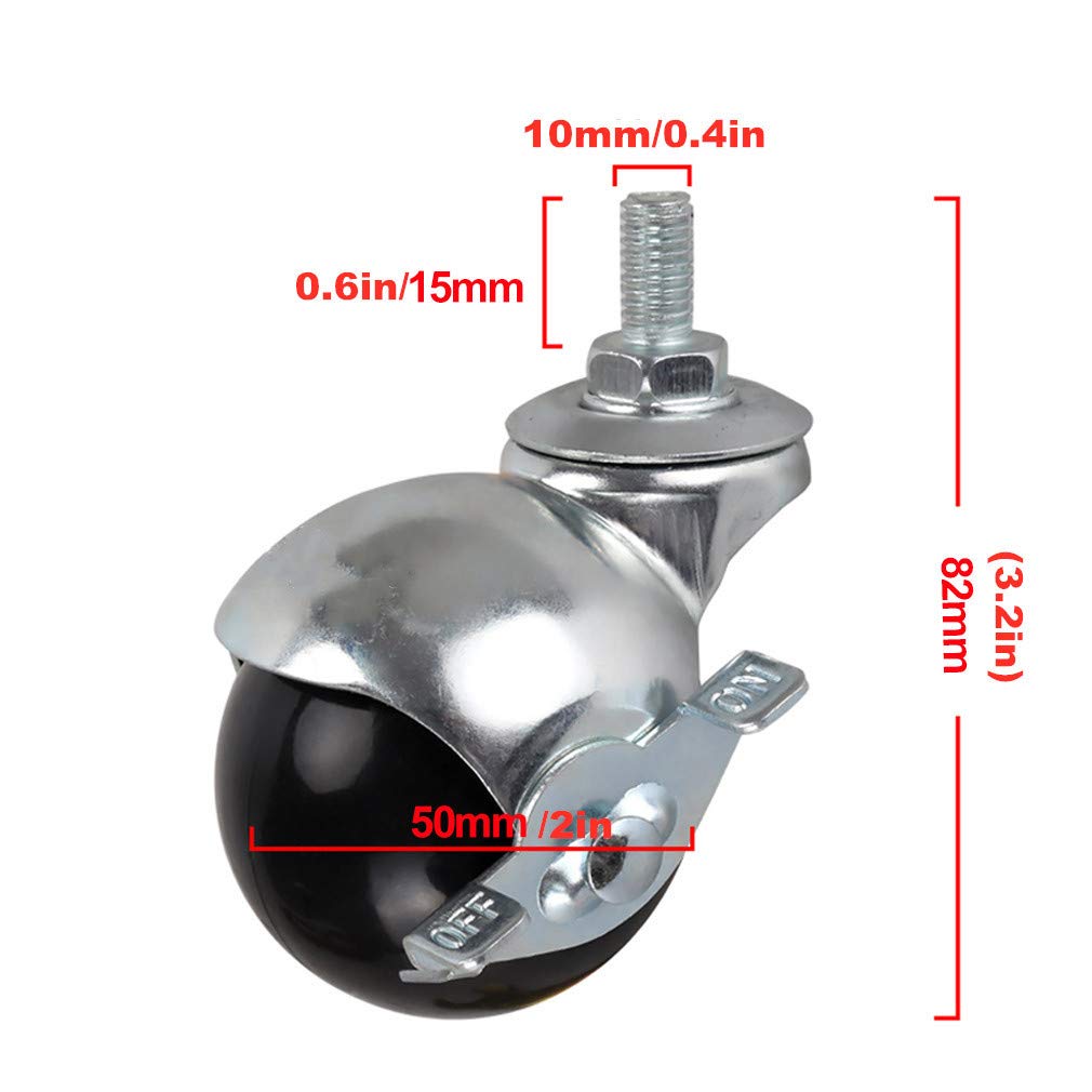 roulettes de meubles, Caster Wheels,Wheels 4pcs Office Chair Swivel Casters Wheels,2" 50mm Furniture Ball Casters,Nylon Castors,Silent,with Threaded Rod M8/M10,for Sofa,Coffee Table,File Cabinets (4br