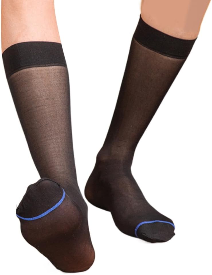 Men's Thin Nylon Suit Dress Socks Soft See Through Breathable Calf Length Socks Long Stockings for Business Formal