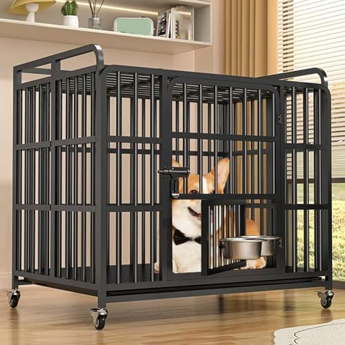 Cage grand chien pliable en acier galvanisé avec roues et plateau amovible
