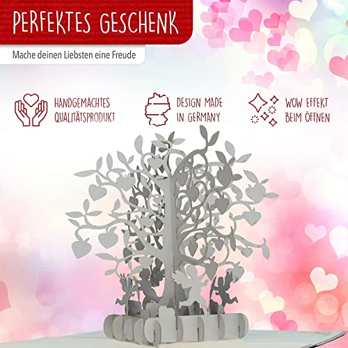Lin17164 - Lin Pop Up 3D Greeting Card For A Silver Wedding, 25Th Anniversary, Invitation, Thank You Note, Gift Card, Travel Voucher, Love, Romance, Silver Heart Tree, N86 #TOP2