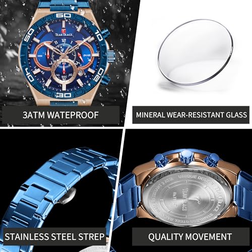 TEARTRACE Watches for Men Luxury Business Fashion Dress Mens Watches Analog Date Chronograph Waterproof Luminous Men's Wrist Watch Relojes para Hombres Christmas Gift for Men Father — view 4