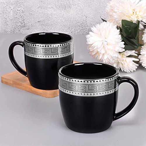 Image of Deco Pride Ceramic Coffee Mug, Elegant Black Cup with Silver Design Set of 6 Pcs (Black 650-714S, 180 ml)