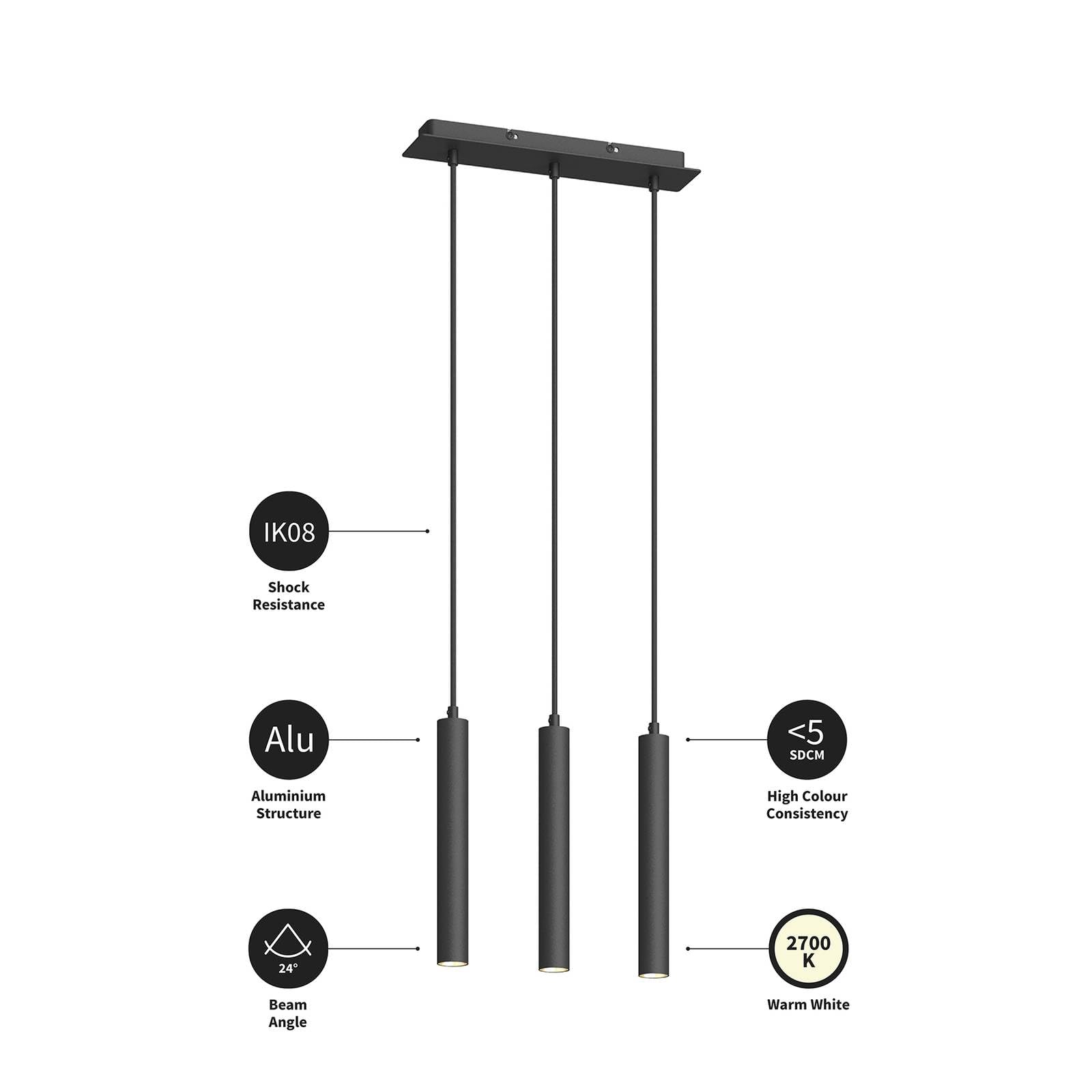Arcchio LED-Hängeleuchte Kammeron, schwarz, Metall, 80 cm für Wohn