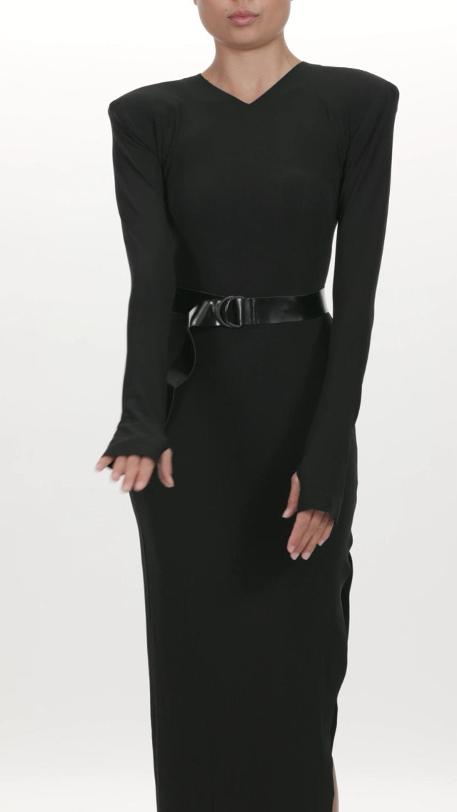 Amazon.com: Long Sleeve Shoulder PAD Side Slit Gown, Black, XS