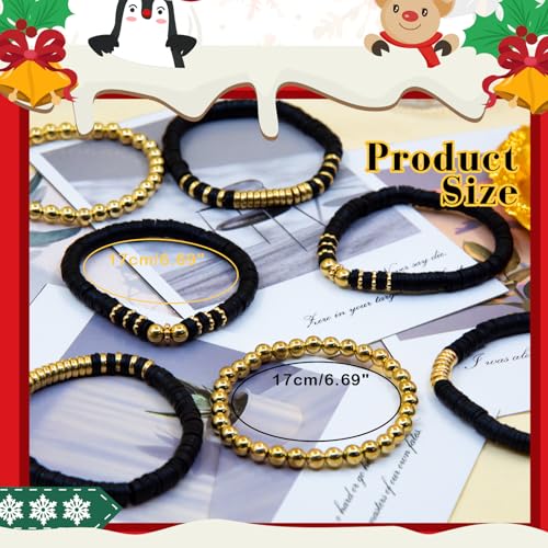 Black White Gold Bracelets 7PCS, Graduation Bracelets Stretch Elastic Stackable for Women Man Summer Beach Layering Jewelry Set 2025 New Year Party Supplies Friendship Gift4