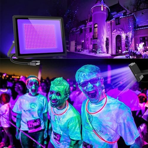 Black Lights 500W LED Flood Light with Plug(6ft Cable), IP66 Waterproof Black Lights for Party, Stage Lighting, Aquarium, Body Painting, Halloween, Neon Glow in The Dark (2 Pack)