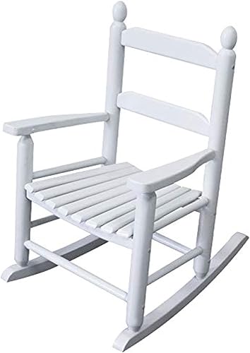 K079WT - Mecedora de madera blanca duradera para niños, para interiores o exteriores, apta para niños de 3 a 7 años