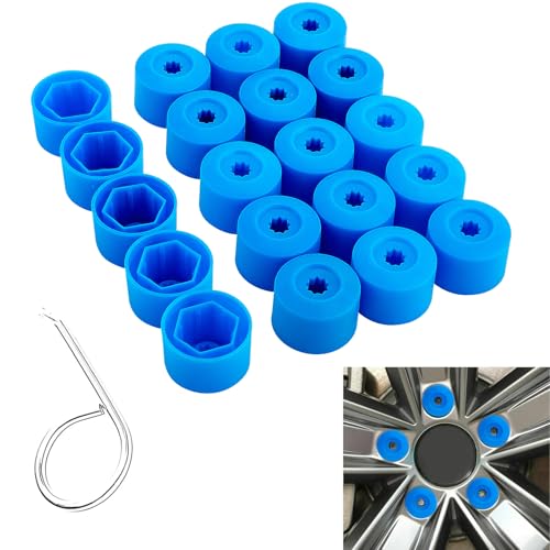 20PCS Car Wheel Lug Nut Covers, 17mm Wheel Bolt Cover Caps with Removal Tool, Black Lug Nut Covers Replacement 1K0 601 173 Compatible with VW Jetta Beetle Passat GTI CC (Blue)